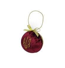 Шарик бархатний новорічний з вишитим тризубом